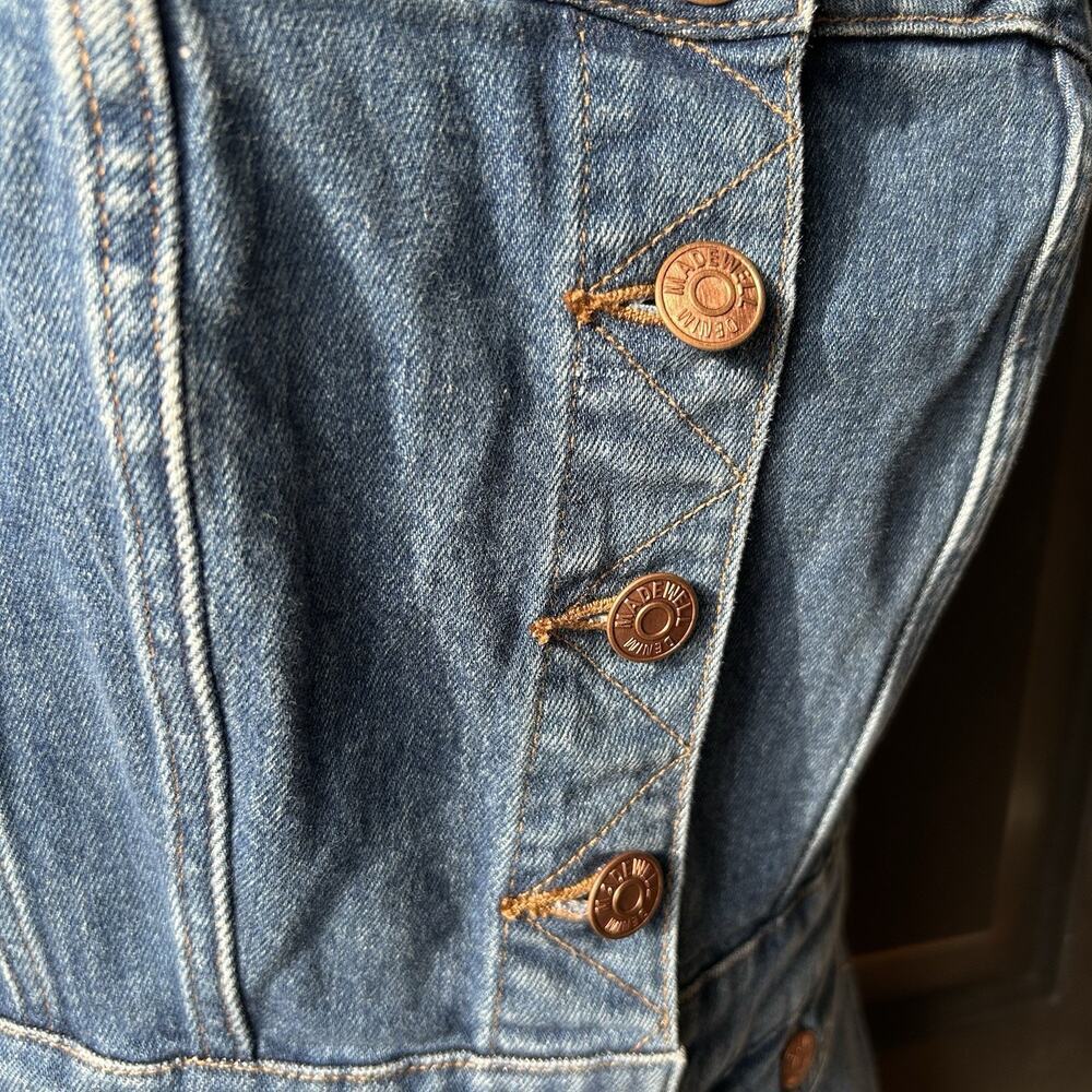MADEWELL Raw Edge Button Front Denim Overall Dress Women's Size 4 Mini Skirt - Picture 7 of 11